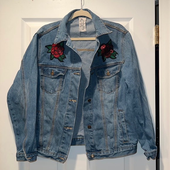 Jean Jacket M/L with Rose Detail - Picture 2 of 3